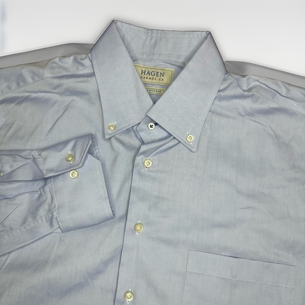 Hagen Carmel Dress Shirt Mens 16.5-34/35 Blue Classic Oxford OCBD Pocket Basel